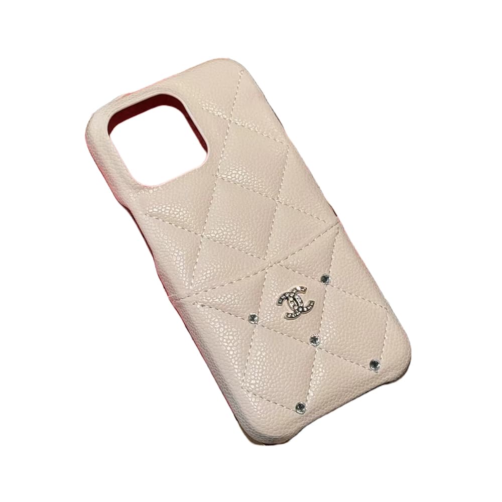 Chanel Luxury iPhone Case - Quilted Diamond Stitch & CC Logo with Crystals (Multiple Colors)
