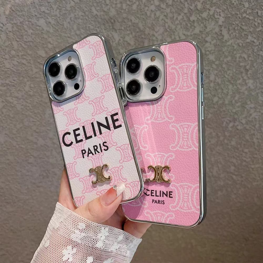 Celine Luxury iPhone Case - Triomphe Logo & Metallic Frame (Blush Pink) Celine Luxury iPhone Case - Triomphe Logo & Metallic Frame (Blush Pink)