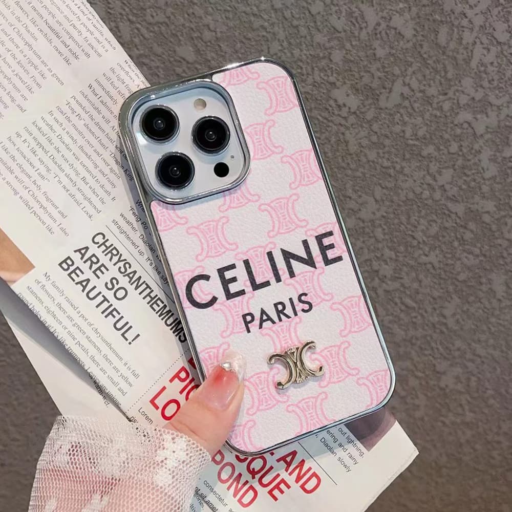 Celine Luxury iPhone Case - Triomphe Logo & Metallic Frame (Blush Pink) Celine Luxury iPhone Case - Triomphe Logo & Metallic Frame (Blush Pink)
