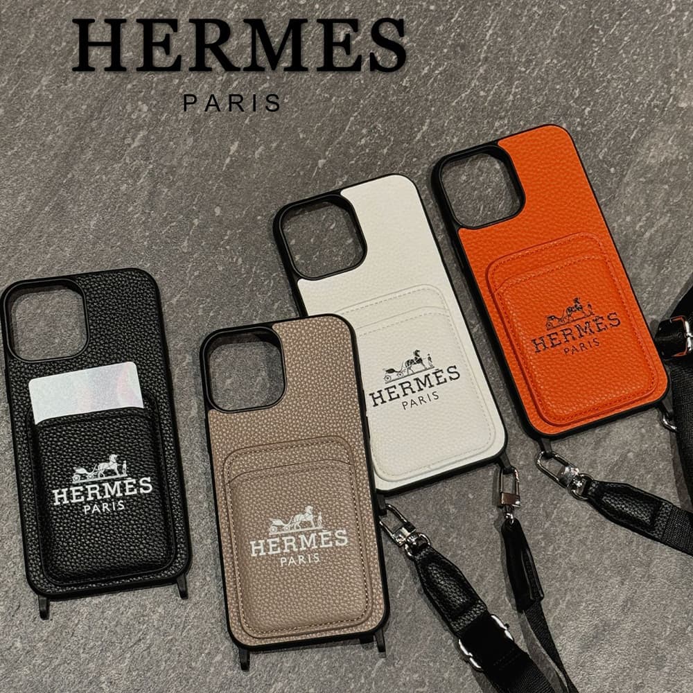 Hermès Luxury iPhone Case - Signature Carriage Design with Detachable Lanyard for (4 Colors)