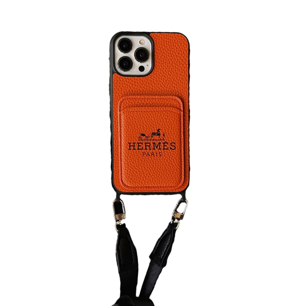 Hermès Luxury iPhone Case - Signature Carriage Design with Detachable Lanyard for (4 Colors)