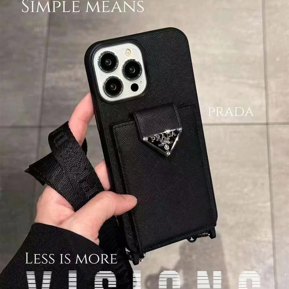 Prada Luxury iPhone Case - Triangle Logo with Detachable Card Holder & Lanyard Prada Luxury iPhone Case - Triangle Logo with Detachable Card Holder & Lanyard