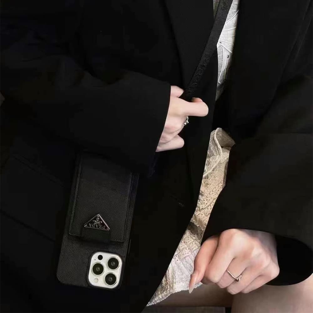 Prada Luxury iPhone Case - Triangle Logo with Detachable Card Holder & Lanyard Prada Luxury iPhone Case - Triangle Logo with Detachable Card Holder & Lanyard