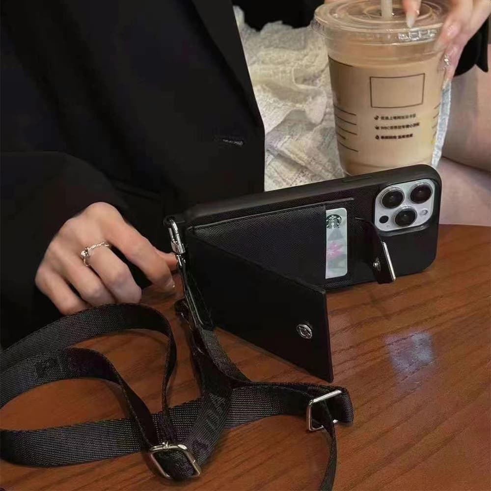 Prada Luxury iPhone Case - Triangle Logo with Detachable Card Holder & Lanyard Prada Luxury iPhone Case - Triangle Logo with Detachable Card Holder & Lanyard