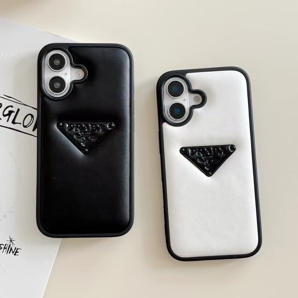 Prada Minimalist iPhone Case - Signature Triangle Logo (Black/White)