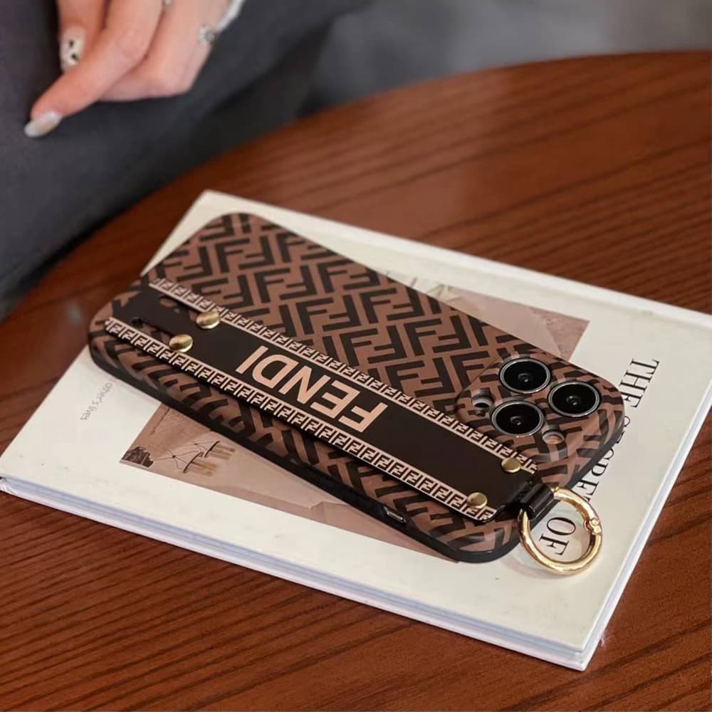 Fendi Luxury iPhone Case - FF Monogram with Wrist Strap & Metal Ring Fendi Luxury iPhone Case - FF Monogram with Wrist Strap & Metal Ring