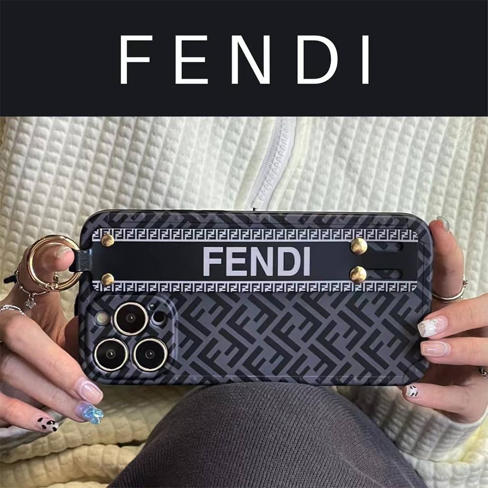 Fendi Luxury iPhone Case - FF Monogram with Wrist Strap & Metal Ring Fendi Luxury iPhone Case - FF Monogram with Wrist Strap & Metal Ring