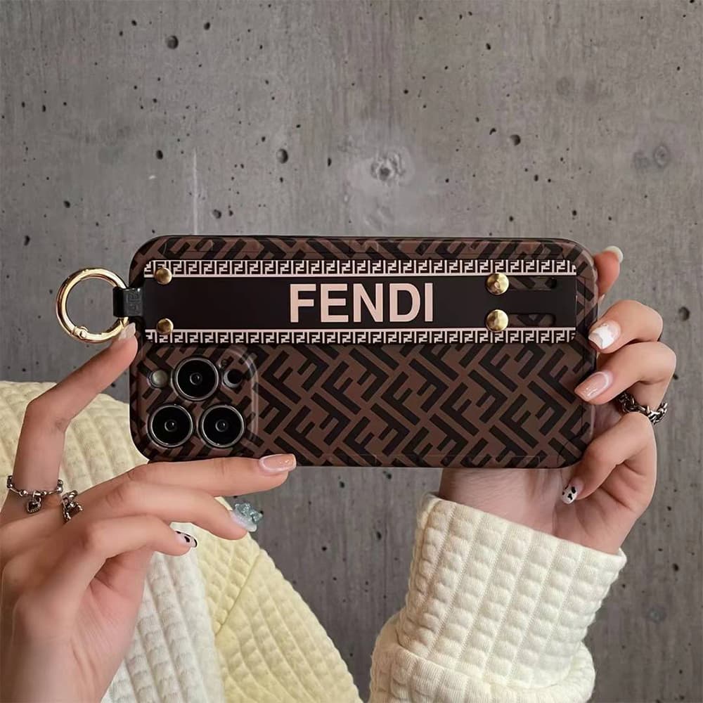 Fendi Luxury iPhone Case - FF Monogram with Wrist Strap & Metal Ring Fendi Luxury iPhone Case - FF Monogram with Wrist Strap & Metal Ring