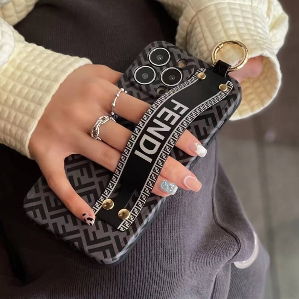 Fendi Luxury iPhone Case - FF Monogram with Wrist Strap & Metal Ring Fendi Luxury iPhone Case - FF Monogram with Wrist Strap & Metal Ring