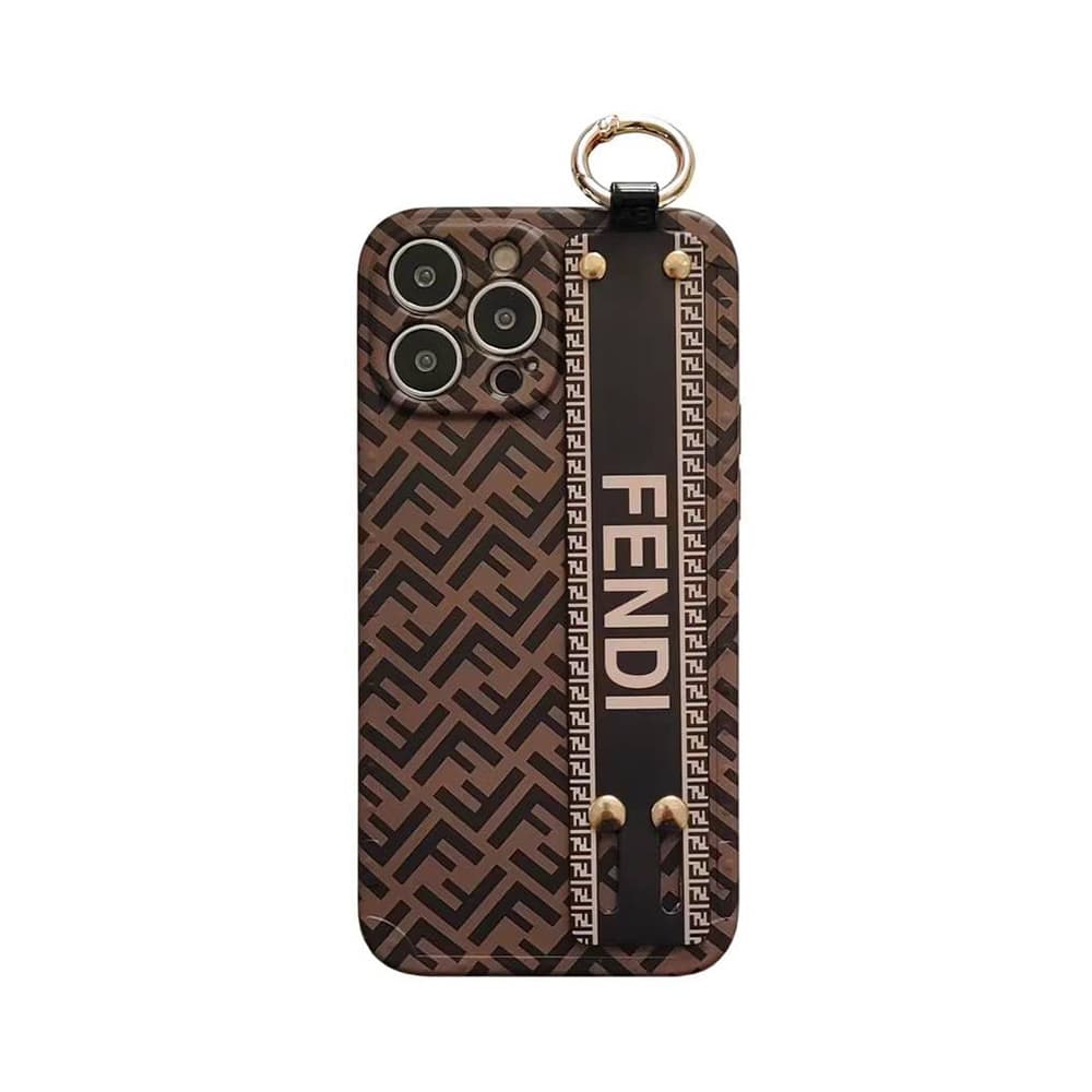 Fendi Luxury iPhone Case - FF Monogram with Wrist Strap & Metal Ring
