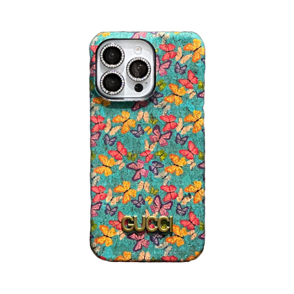 Gucci Luxury iPhone Case - Floral & Butterfly Designs with Metal Logo