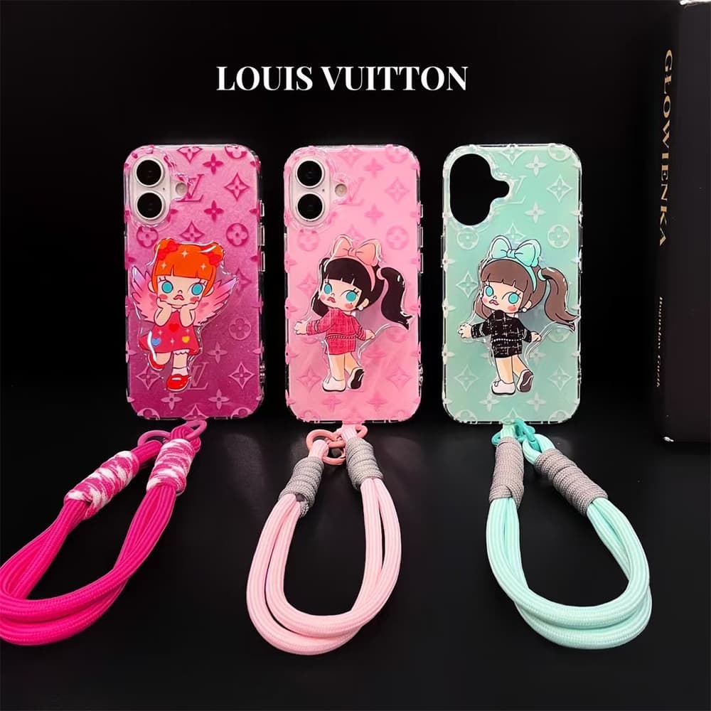 Louis Vuitton x POP MART Molly iPhone Case - Monogram & Cartoon Transparent Cover with Colorful Strap
