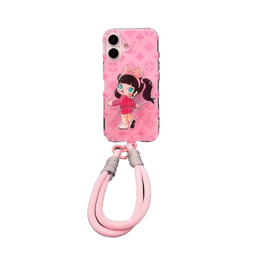 Louis Vuitton x POP MART Molly iPhone Case - Monogram & Cartoon Transparent Cover with Colorful Strap