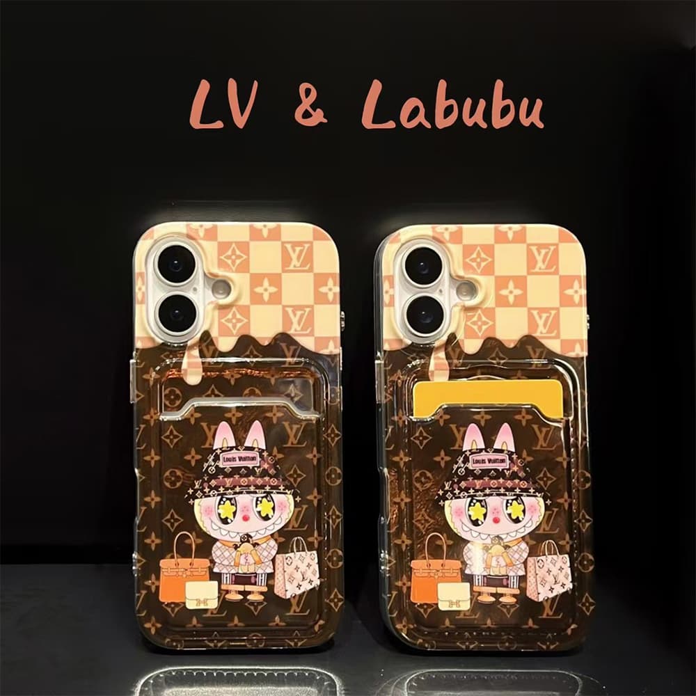 Louis Vuitton x POP MART Labubu iPhone Case - Monogram & Cartoon Transparent Cover with Card Slot