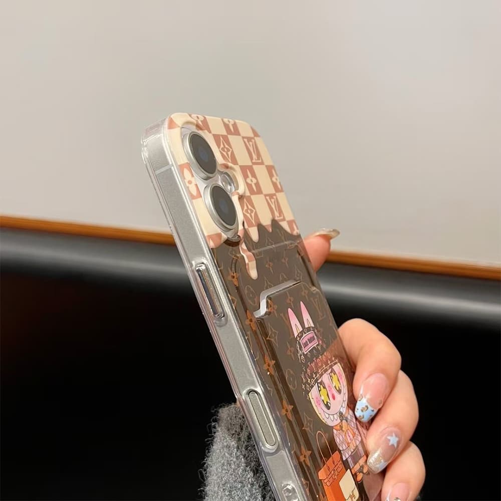 Louis Vuitton x POP MART Labubu iPhone Case - Monogram & Cartoon Transparent Cover with Card Slot Louis Vuitton x POP MART Labubu iPhone Case - Monogram & Cartoon Transparent Cover with Card Slot