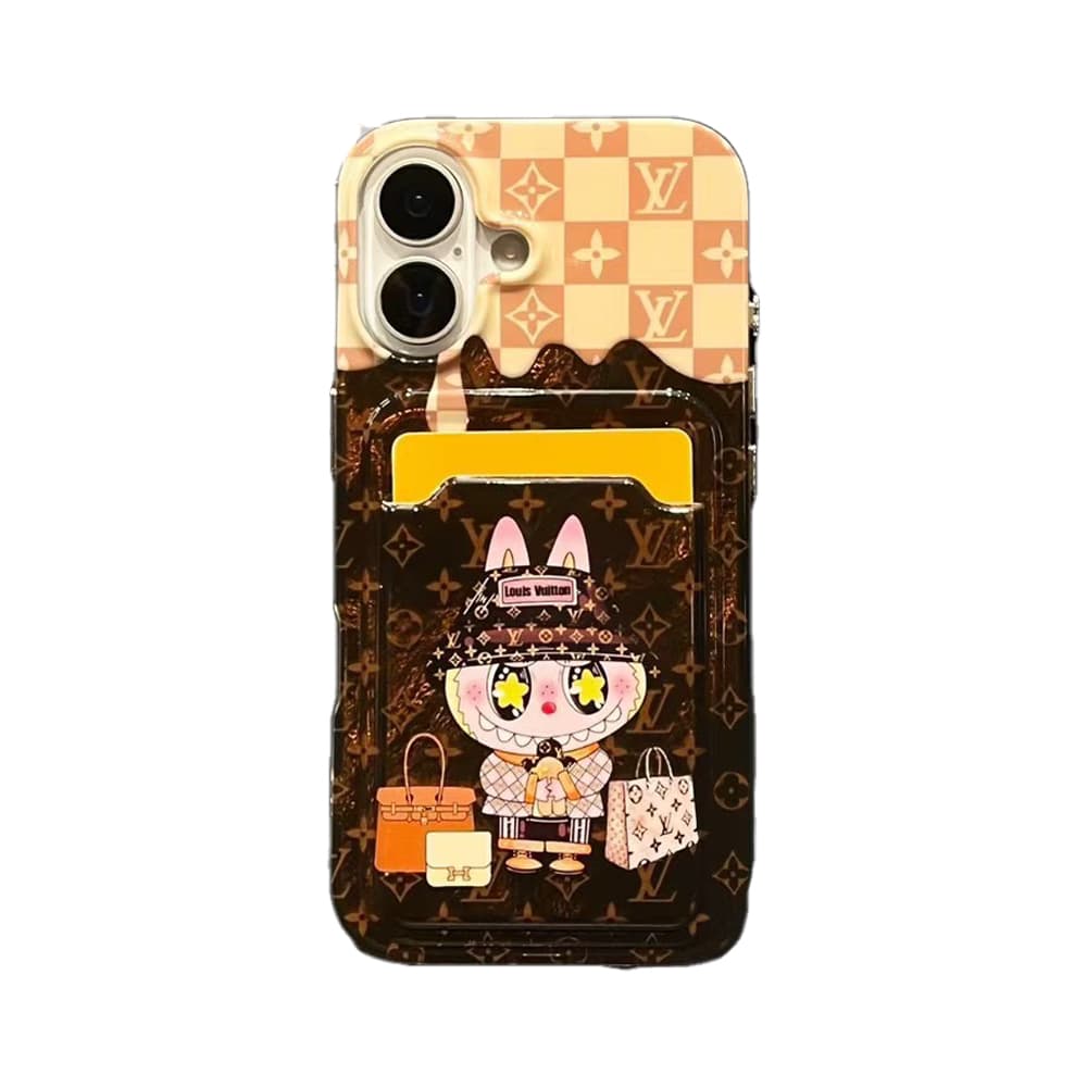 Louis Vuitton x POP MART Labubu iPhone Case - Monogram & Cartoon Transparent Cover with Card Slot