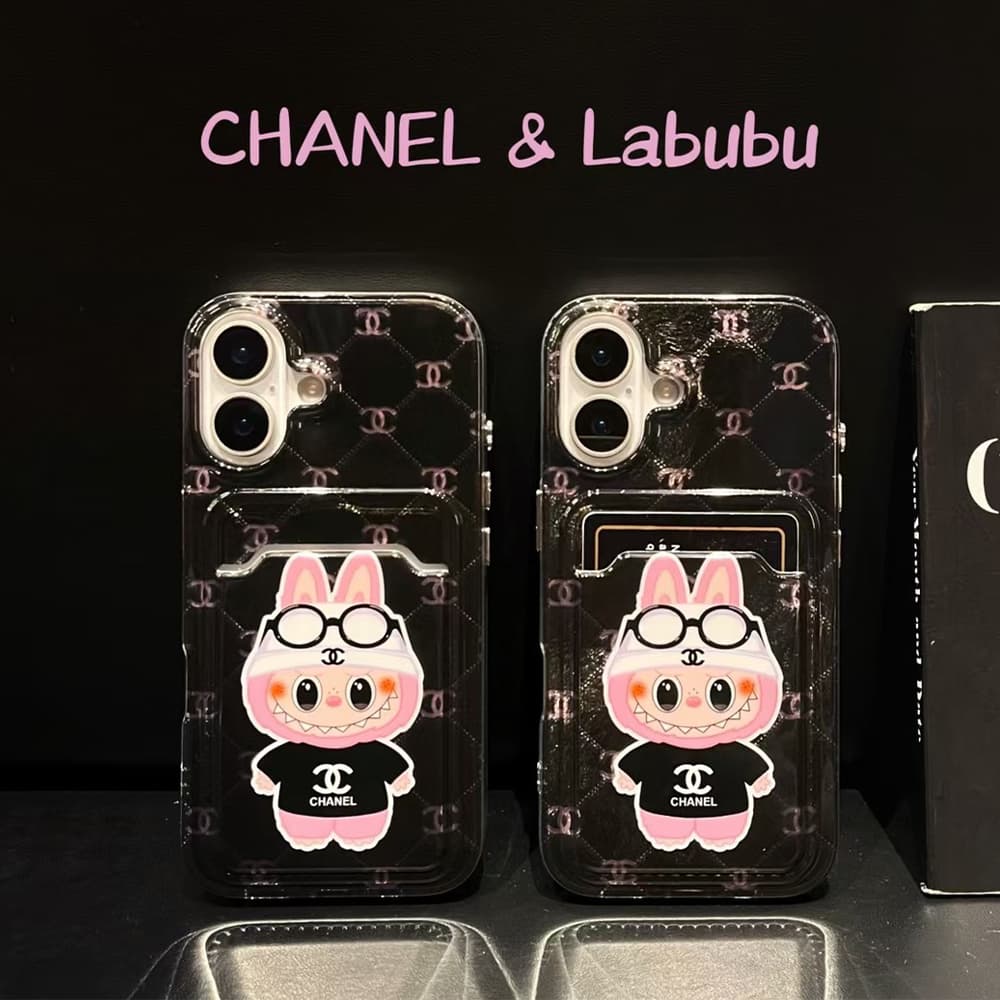 CHANEL x POP MART Labubu iPhone Case - Classic Tweed & Cartoon Transparent Cover with Card Slot