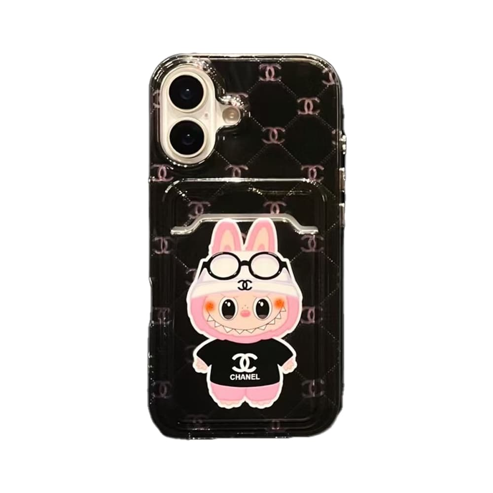 CHANEL x POP MART Labubu iPhone Case - Classic Tweed & Cartoon Transparent Cover with Card Slot