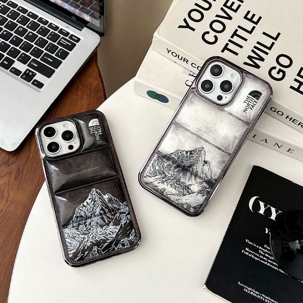 The North Face Luxury iPhone Case - Mountain Print with Puffer Quilted Design