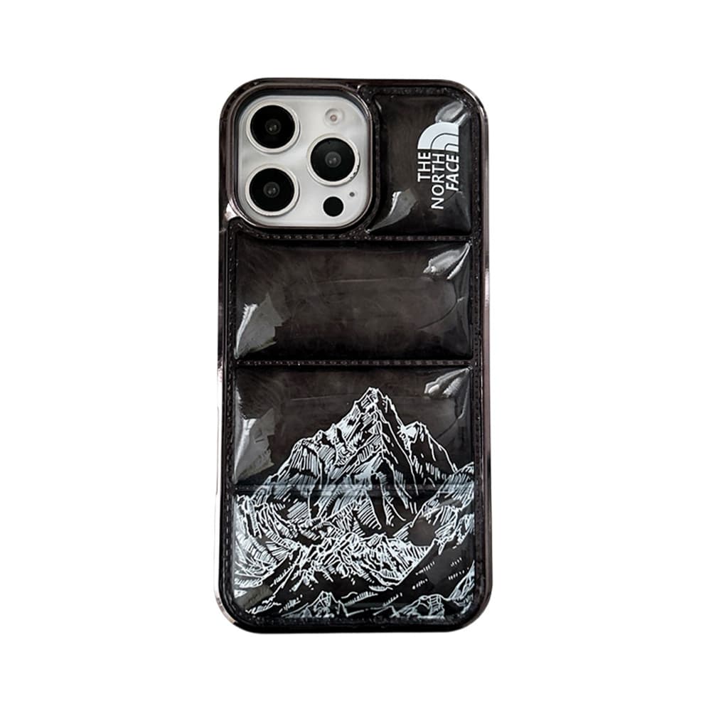 The North Face Luxury iPhone Case - Mountain Print with Puffer Quilted Design The North Face Luxury iPhone Case - Mountain Print with Puffer Quilted Design