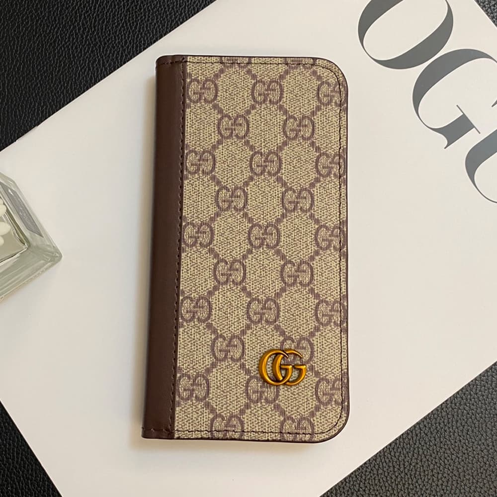 LV & Gucci Inspired Luxury Phone Case with Card Slots & Golden-toned logo - iPhone & Samsung
