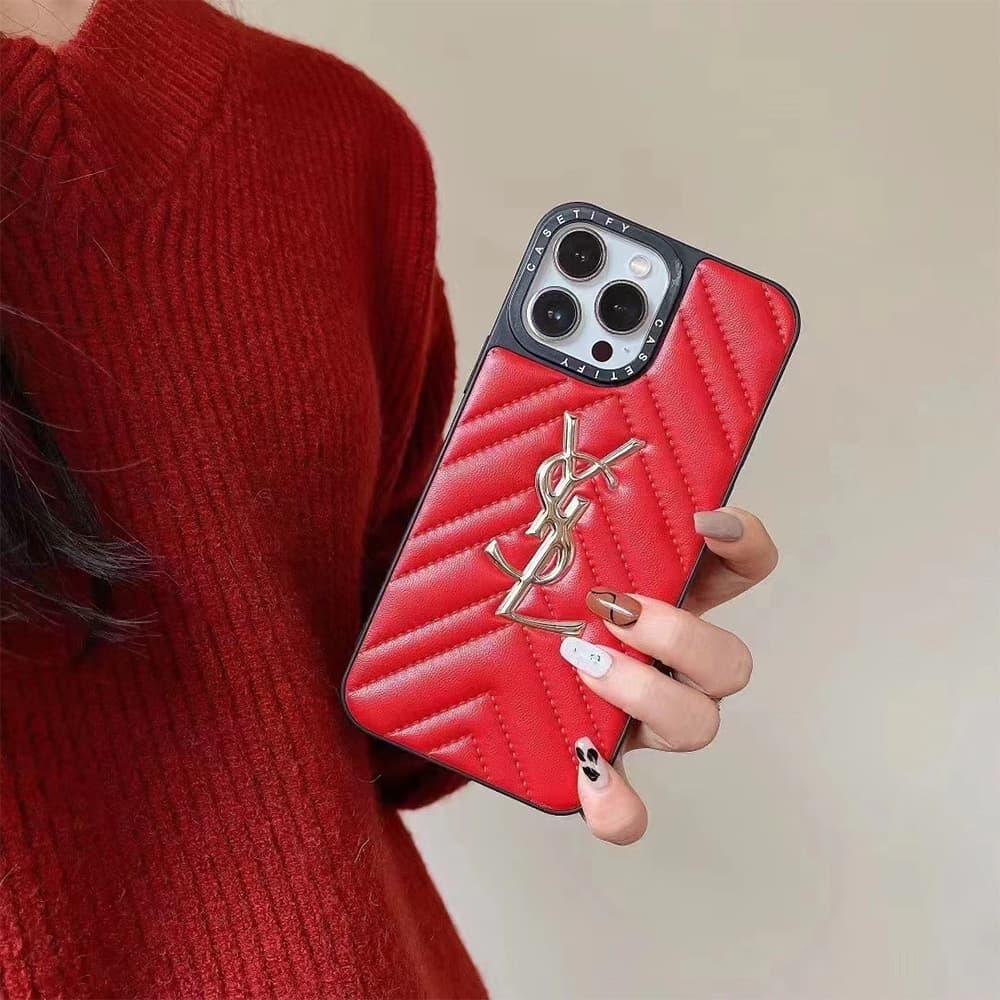 YSL Luxury Quilted iPhone Case with Gold Logo - CASETiFY Collaboration