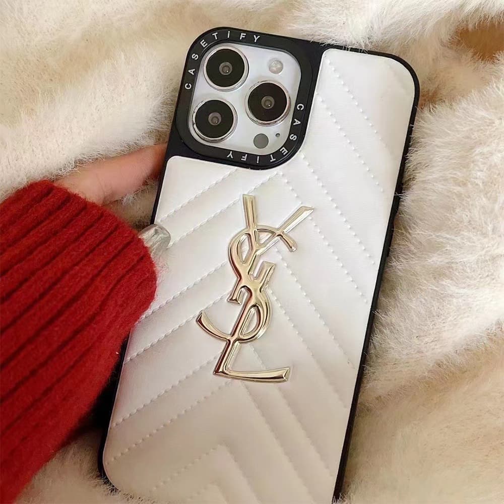 YSL Luxury Quilted iPhone Case with Gold Logo - CASETiFY Collaboration