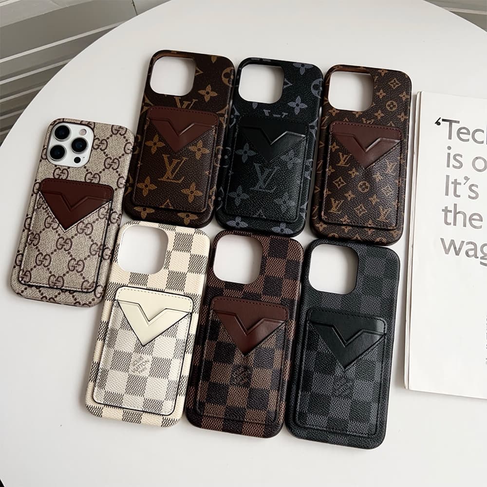 Louis Vuitton & Gucci Designer iPhone Case with V-Card Pocket - Luxury Protection