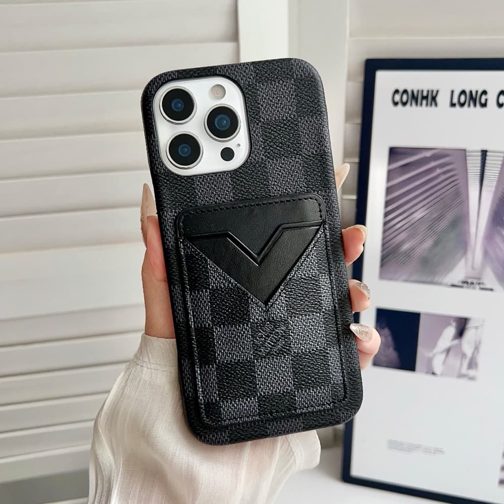 Louis Vuitton & Gucci Designer iPhone Case with V-Card Pocket - Luxury Protection