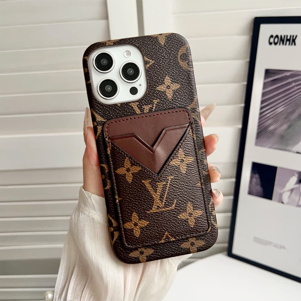 Louis Vuitton & Gucci Designer iPhone Case with V-Card Pocket - Luxury Protection