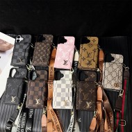 LV & Gucci Monogram Patterns Phone Case with Card Holder - Solid Color Border Style (iPhone/Samsung Galaxy)