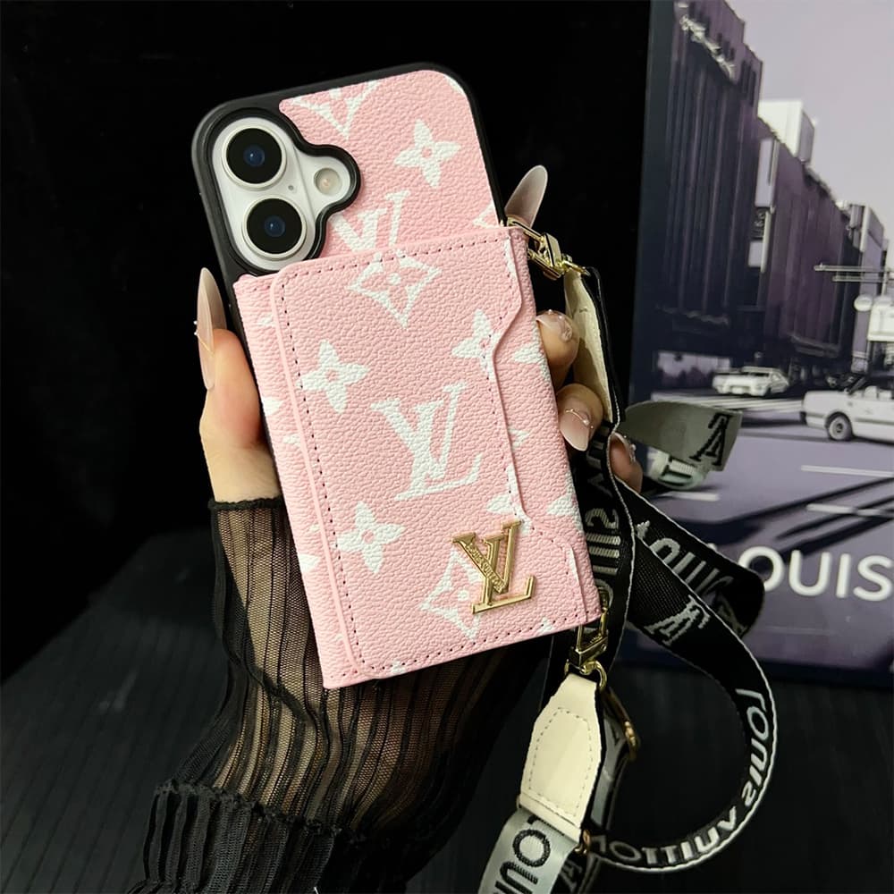 LV & Gucci Monogram Patterns Phone Case with Card Holder - Solid Color Border Style (iPhone/Samsung Galaxy)