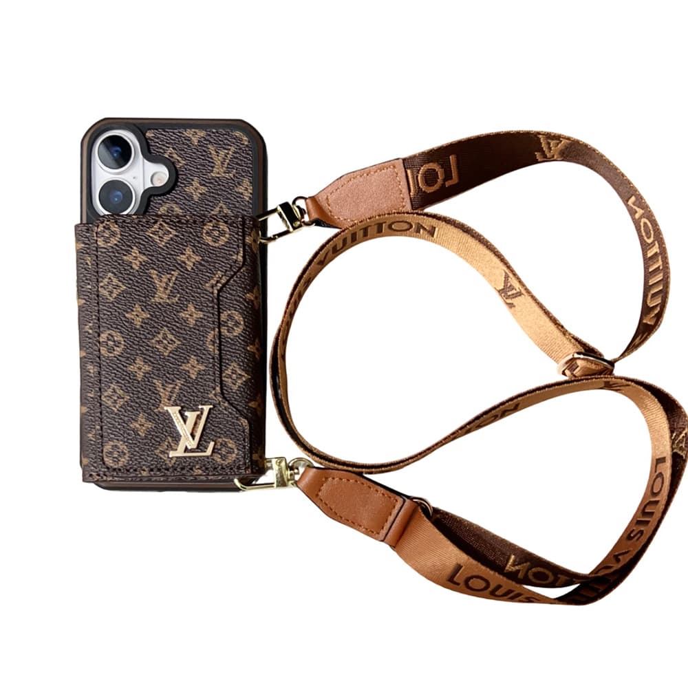 LV & Gucci Monogram Patterns Phone Case with Card Holder - Solid Color Border Style (iPhone/Samsung Galaxy)