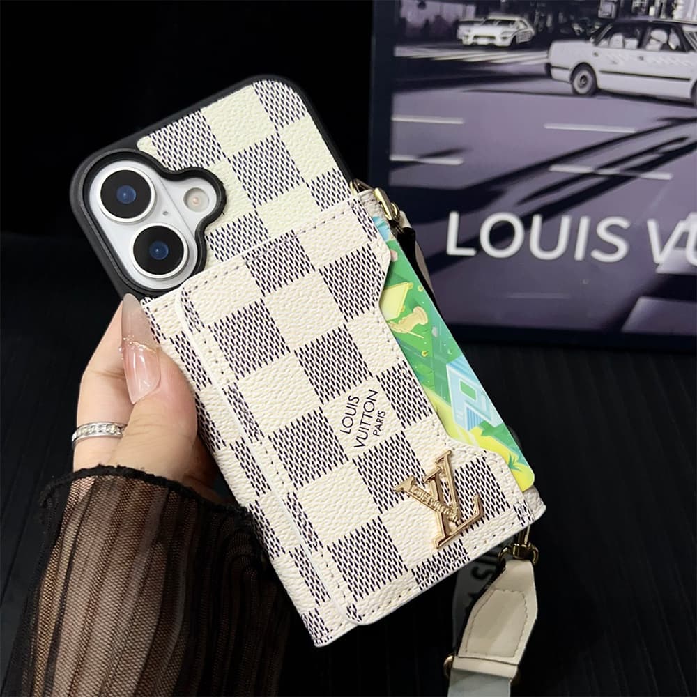 LV & Gucci Monogram Patterns Phone Case with Card Holder - Solid Color Border Style (iPhone/Samsung Galaxy)