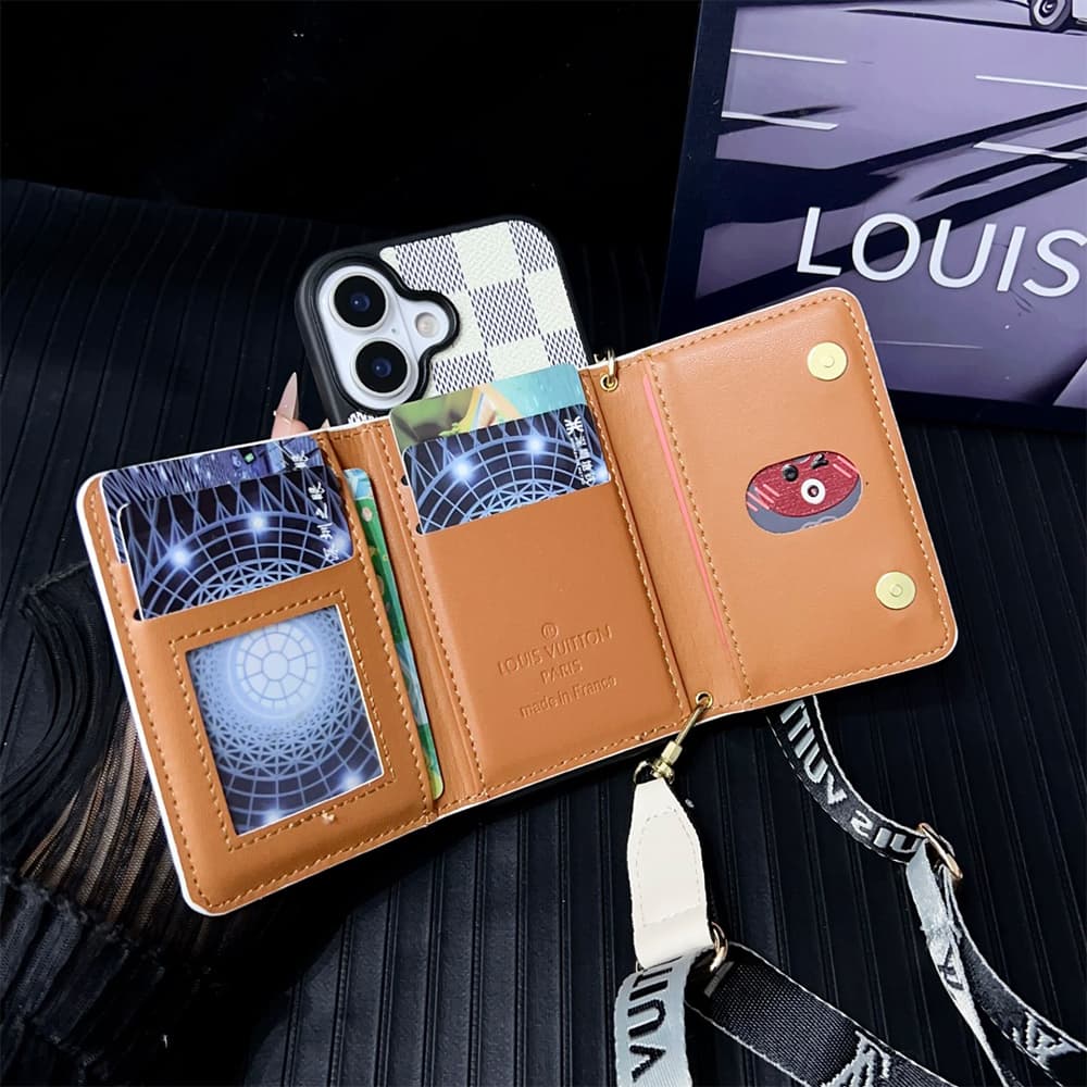 LV & Gucci Monogram Patterns Phone Case with Card Holder - Solid Color Border Style (iPhone/Samsung Galaxy)