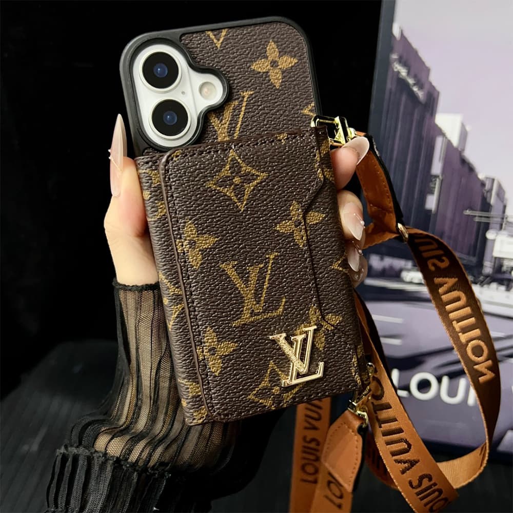 LV & Gucci Monogram Patterns Phone Case with Card Holder - Solid Color Border Style (iPhone/Samsung Galaxy)