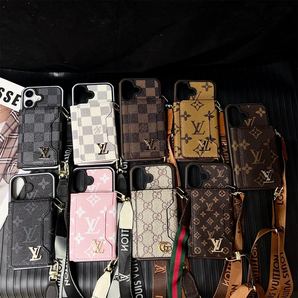 LV & Gucci Monogram Patterns Phone Case with Card Holder - Two Tone Border Style (iPhone/Samsung Galaxy)