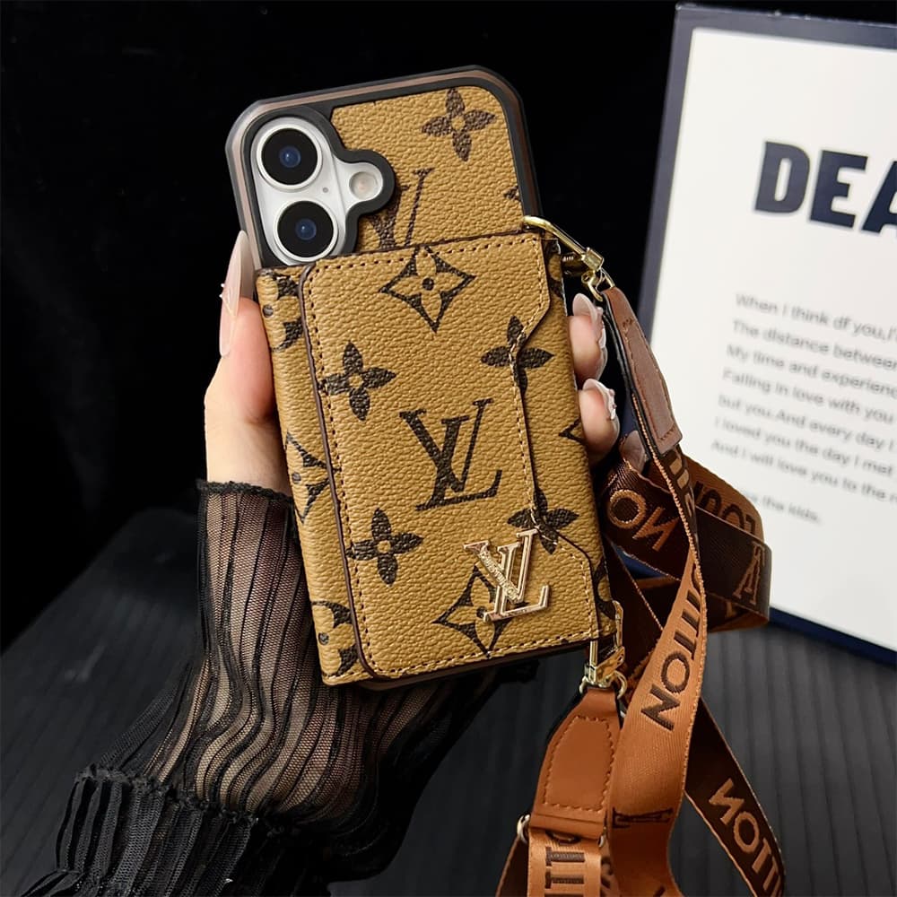 LV & Gucci Monogram Patterns Phone Case with Card Holder - Two Tone Border Style (iPhone/Samsung Galaxy)