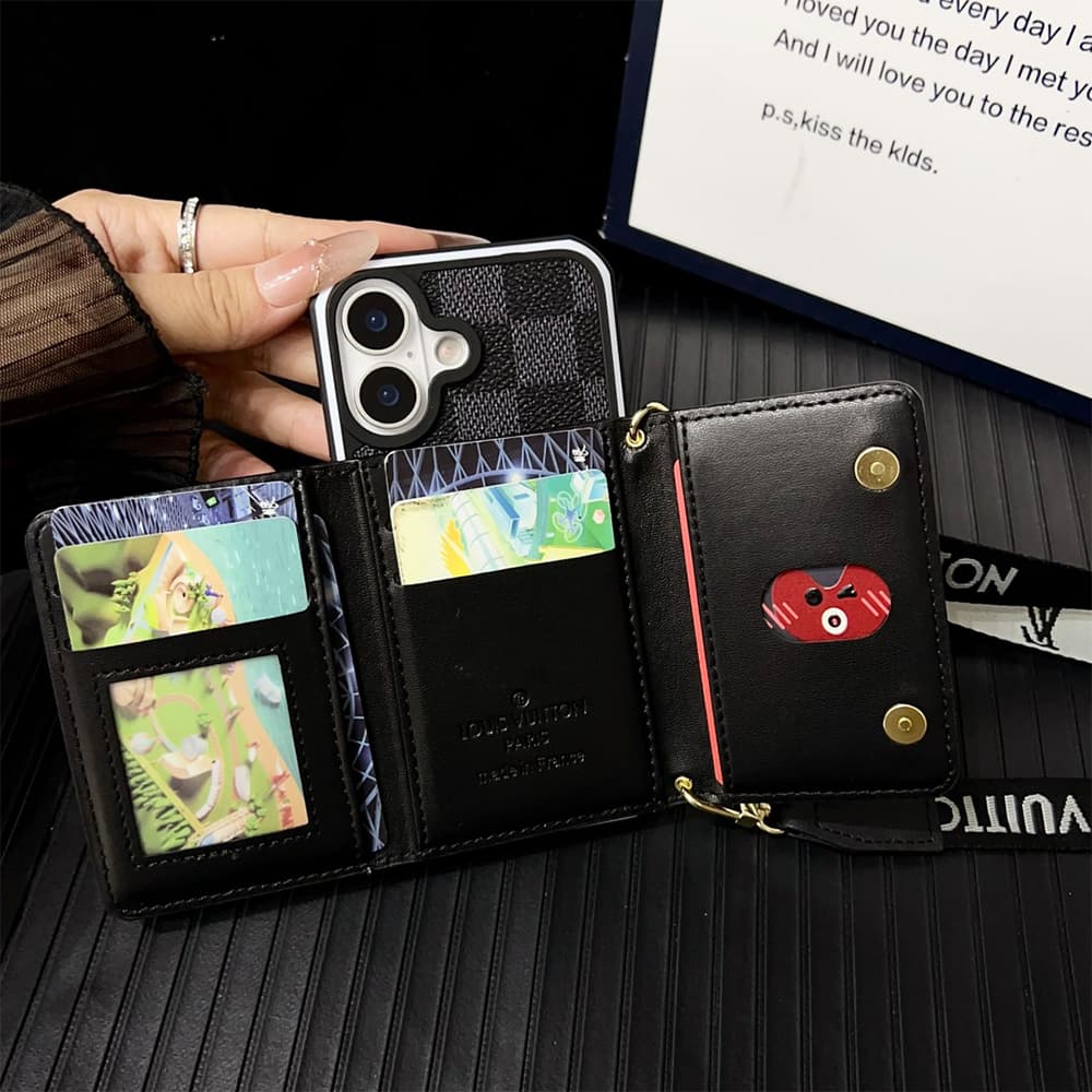 LV & Gucci Monogram Patterns Phone Case with Card Holder - Two Tone Border Style (iPhone/Samsung Galaxy)