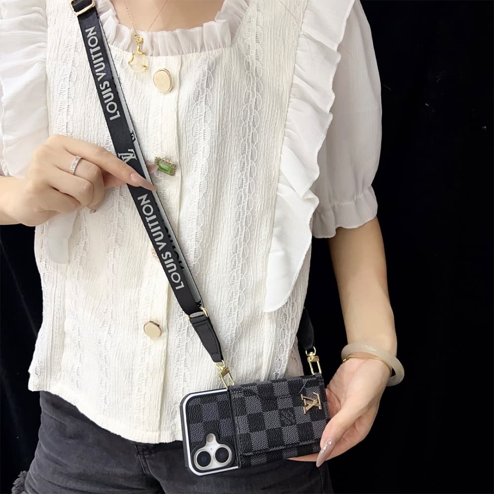 LV & Gucci Monogram Patterns Phone Case with Card Holder - Two Tone Border Style (iPhone/Samsung Galaxy)