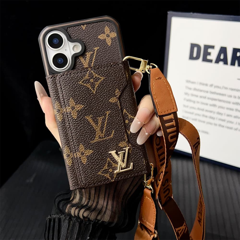 LV & Gucci Monogram Patterns Phone Case with Card Holder - Two Tone Border Style (iPhone/Samsung Galaxy)