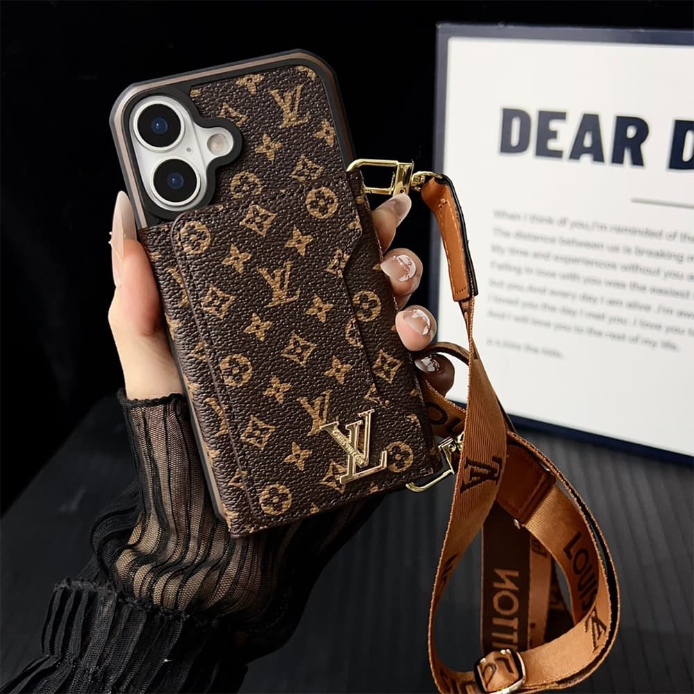 LV & Gucci Monogram Patterns Phone Case with Card Holder - Two Tone Border Style (iPhone/Samsung Galaxy)