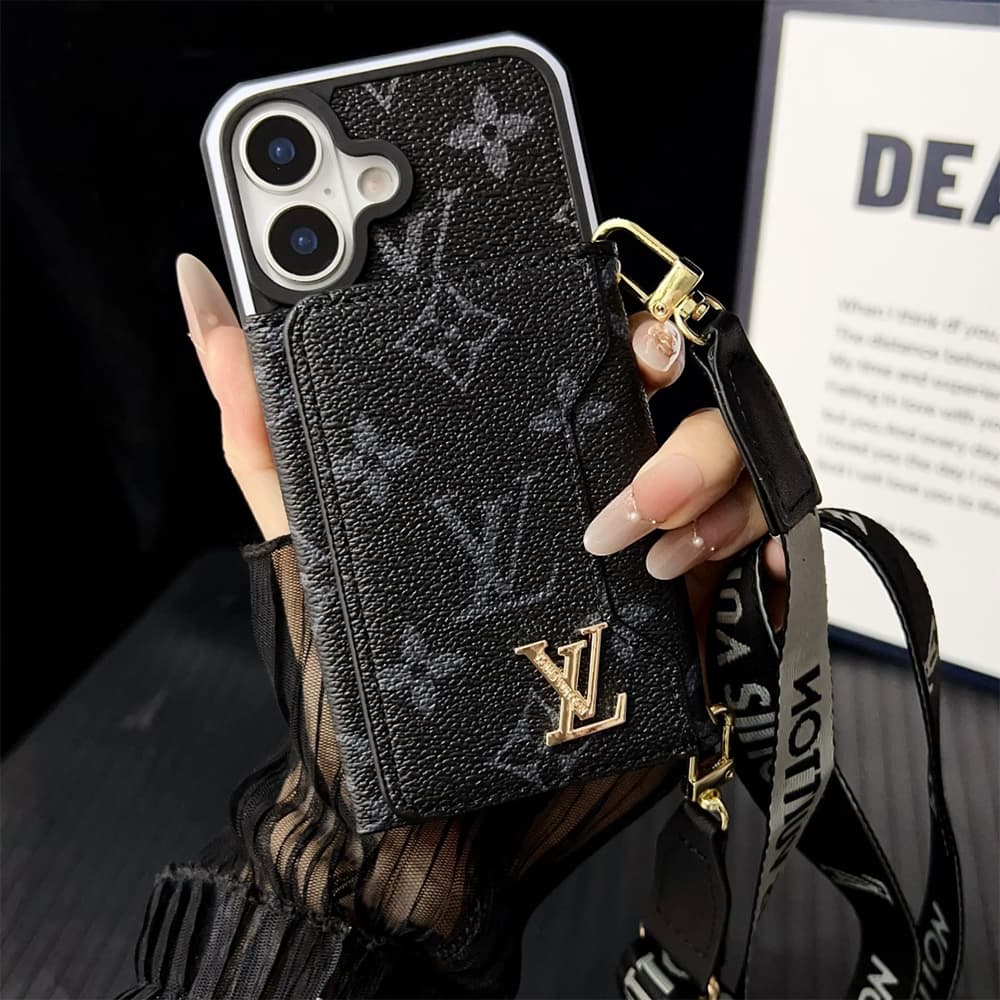 LV & Gucci Monogram Patterns Phone Case with Card Holder - Two Tone Border Style (iPhone/Samsung Galaxy)