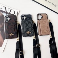 Coach Crossbody Strap Phone Case with Card Holder - Signature Print & Two Tone Border (iPhone & Samsung Galaxy)