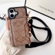 Coach Crossbody Strap Phone Case with Card Holder - Signature Print & Two Tone Border (iPhone & Samsung Galaxy)