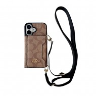 Coach Crossbody Strap Phone Case with Card Holder - Signature Print & Black Border (iPhone & Samsung Galaxy)