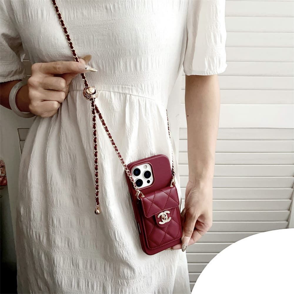Chanel Quilted Leather & CC Lock Luxury iPhone Case with Card Holder
