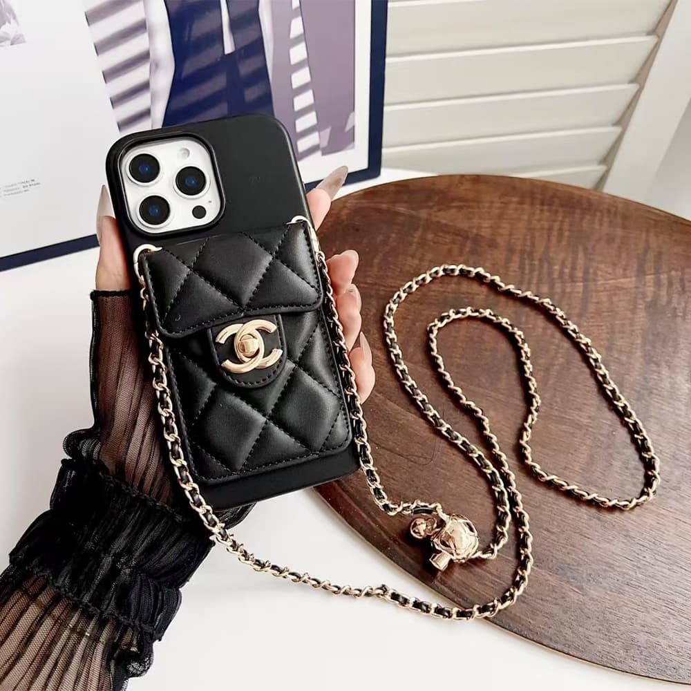 Chanel Quilted Leather & CC Lock Luxury iPhone Case with Card Holder