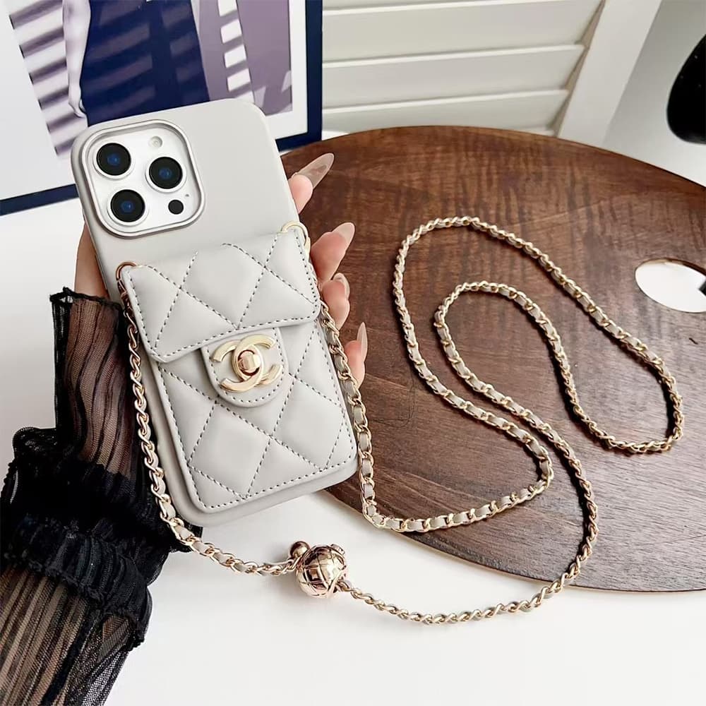 Chanel Quilted Leather & CC Lock Luxury iPhone Case with Card Holder