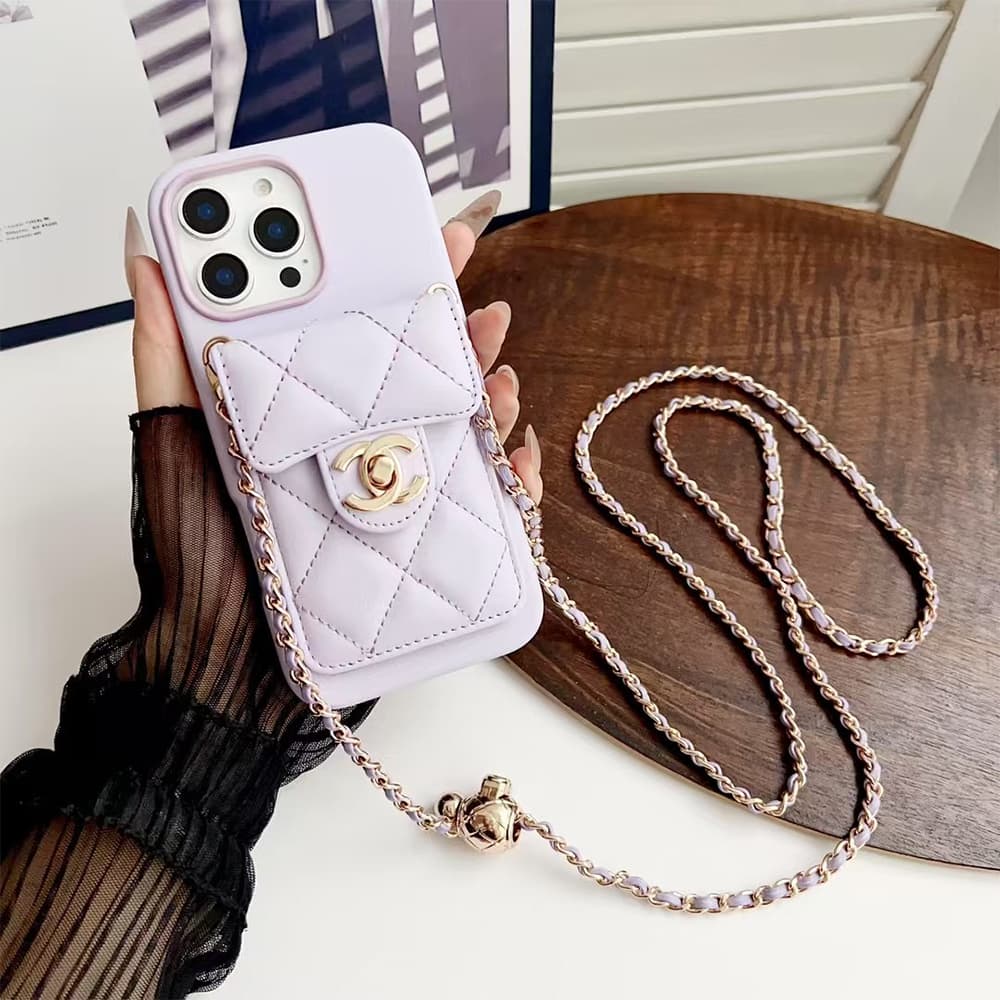 Chanel Quilted Leather & CC Lock Luxury iPhone Case with Card Holder